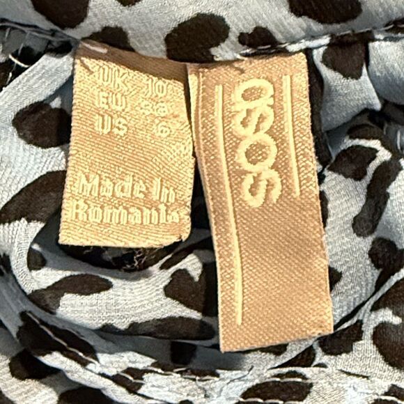 ASOS Blue Black Cheetah Print Semi Sheer Oversized Puff Sleeve Flowy Poet Blouse - Picture 14 of 16